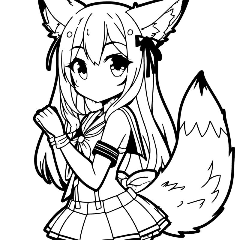 a anime girl with fox ears on the top of her head and a fox tail