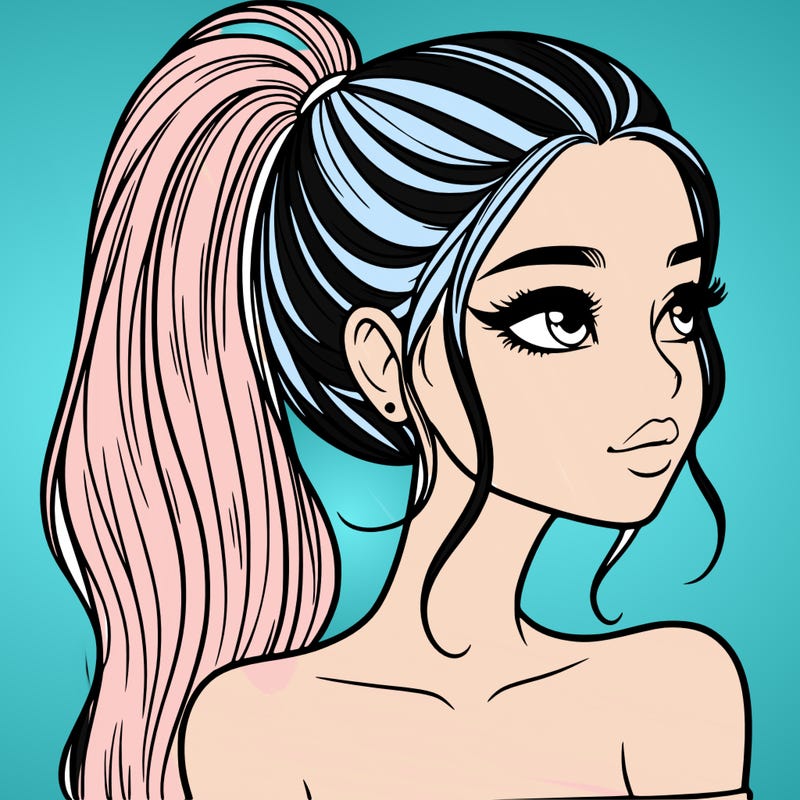 a beautiful and realistic girl with a high pony tail