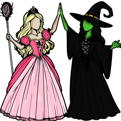 detailed realistic split of a princess and a witch