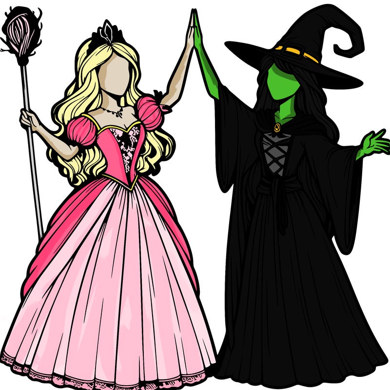 detailed realistic split of a princess and a witch