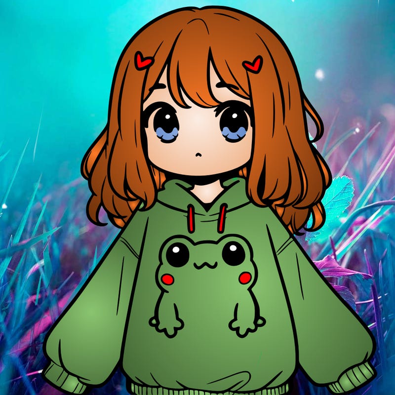 girl wearing frogging sweatshirt