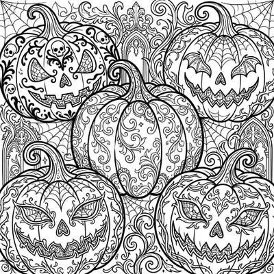 Unveil the mysterious beauty of these intricately designed gothic pumpkins, perfect for a captivating coloring adventure. Immerse yourself in a world of ornate details, spooky elements, and elegant patterns that evoke a sense of dark charm.
