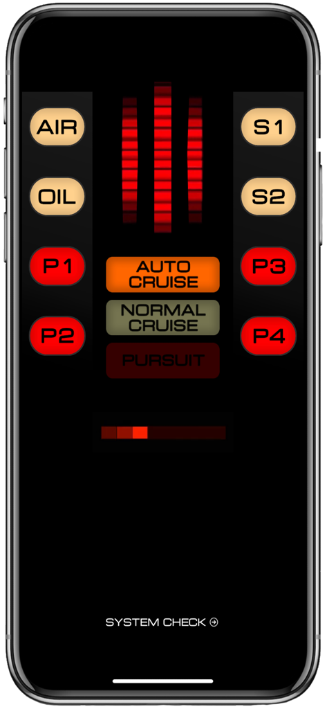 KITT - Systems Activated - Mobile app interface of the KITT dashboard featuring cruise modes and system buttons from Knight Rider