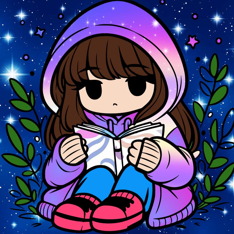 girl in oversized hoodie reading a book