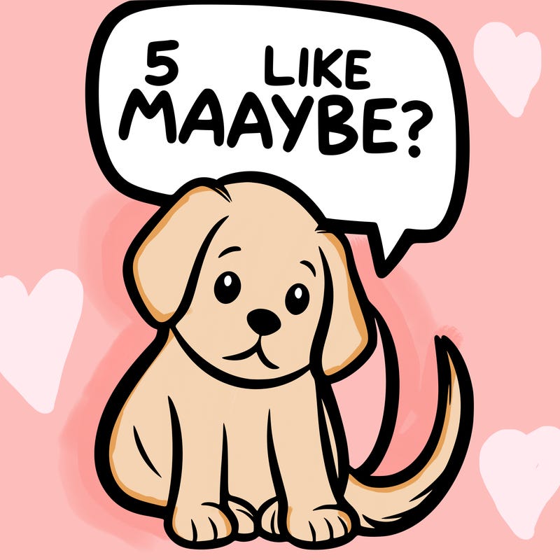 a puppy that says 5 like maybe