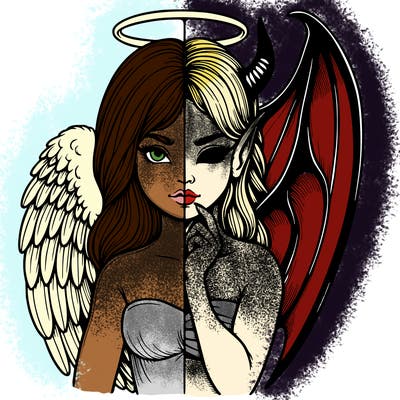 realistic angel half demon