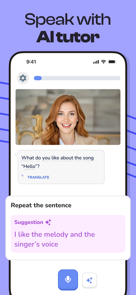 Singit app interface showing an AI tutor for English speaking practice