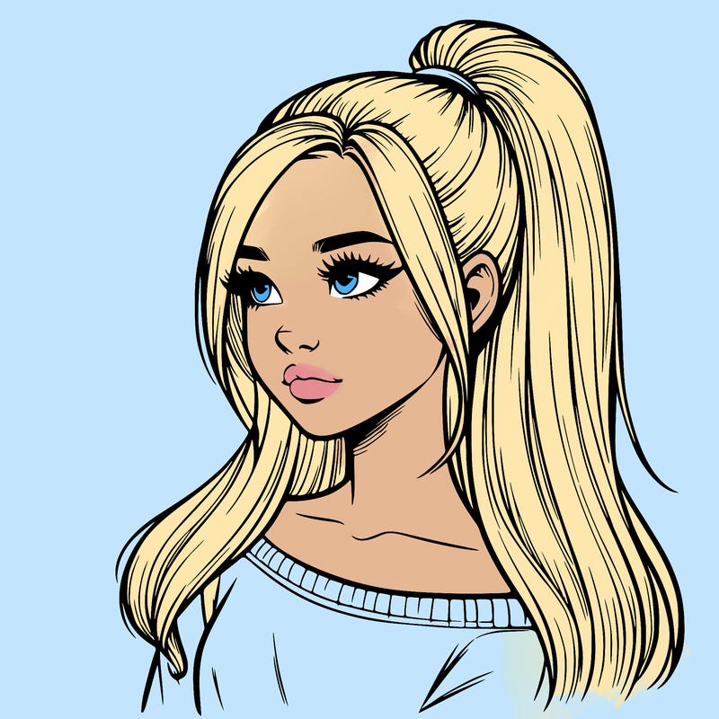 realistic girl with a high ponytail