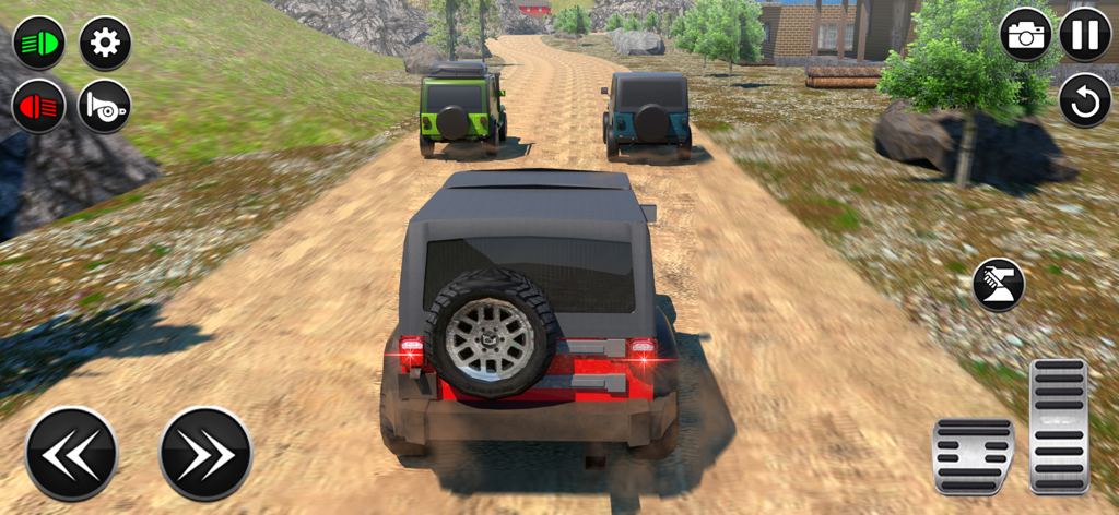 Mud Car Truck Simulator Games - Un vehículo 4x4 rojo conduciendo por un camino de tierra en un juego de simulación todoterreno