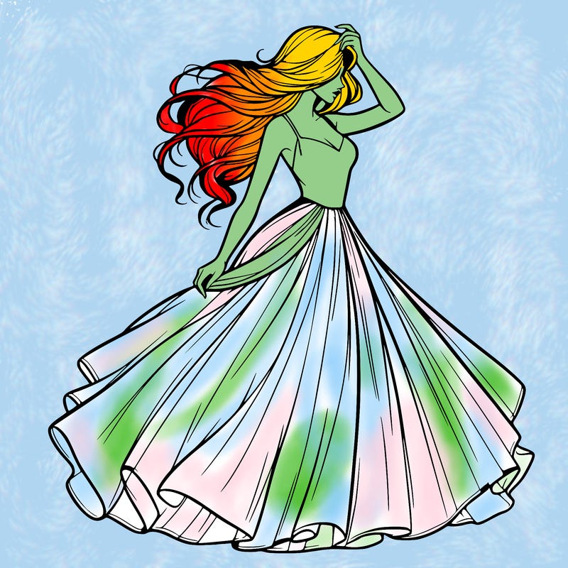 realistic woman with dress flowing in the wind