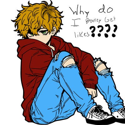 a male hoddie ripped jeans messy hair anime