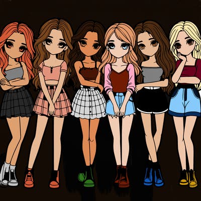 a group of girls realistic