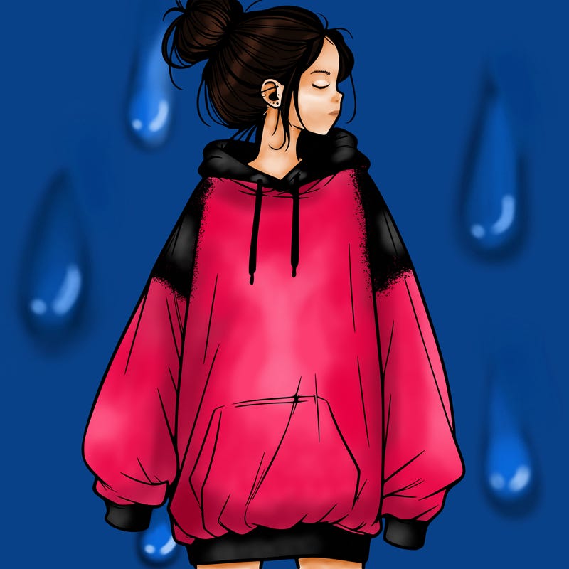 realistic girl with a oversized sweatshirt on and a bun