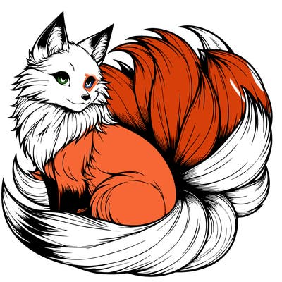 realistic detailed 9 tailed anime fox