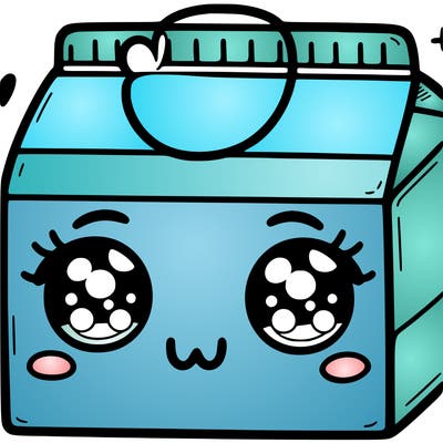 a milk carton with cute eyes