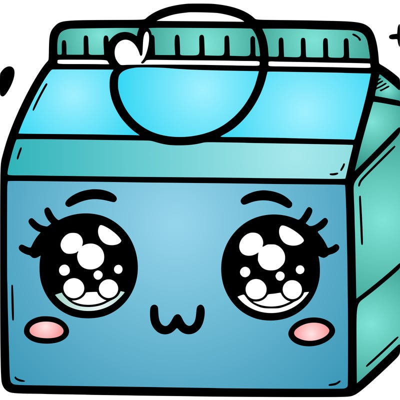 a milk carton with cute eyes