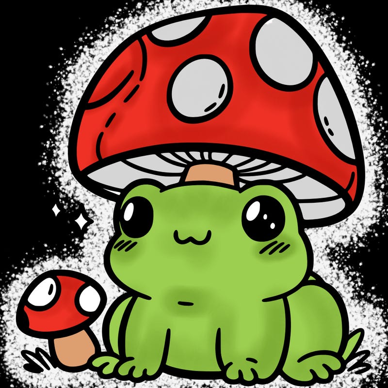 a cute frog with a mushroom hat