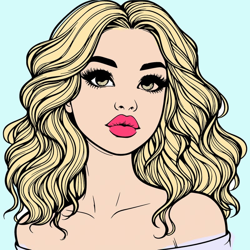 realistic girl with wavy hair and lips