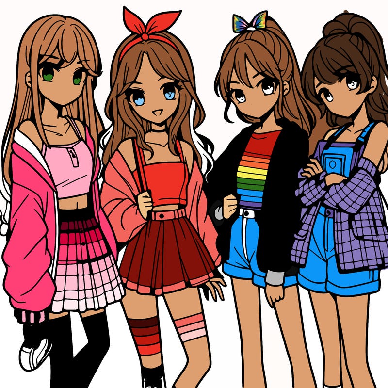 teen manga girls group of 4