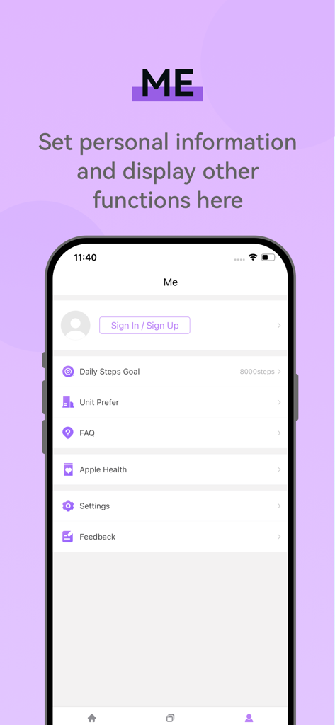 NoiseFit Focus - Pantalla de perfil de usuario de la aplicación NoiseFit Focus con objetivos diarios y menú de configuración