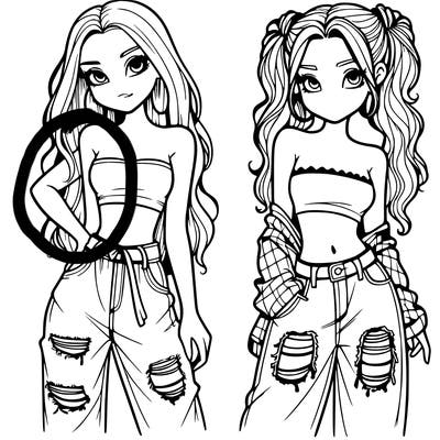 2 girls in crop tops and baggy jeans ripped