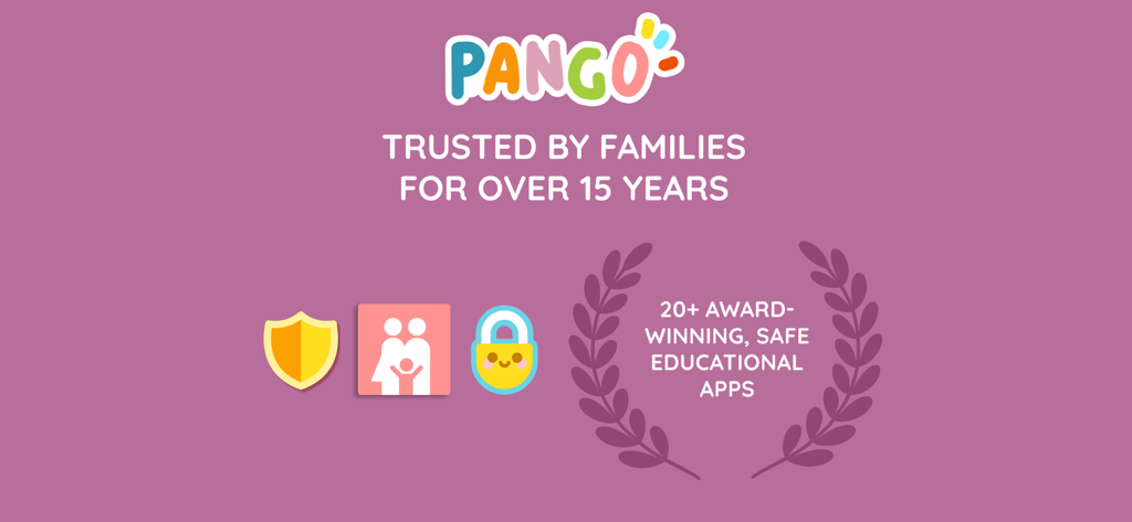 Pango Playground for kids - Promotional screen for Pango showing it has been trusted by families for over 15 years with 20 plus award winning safe educational apps