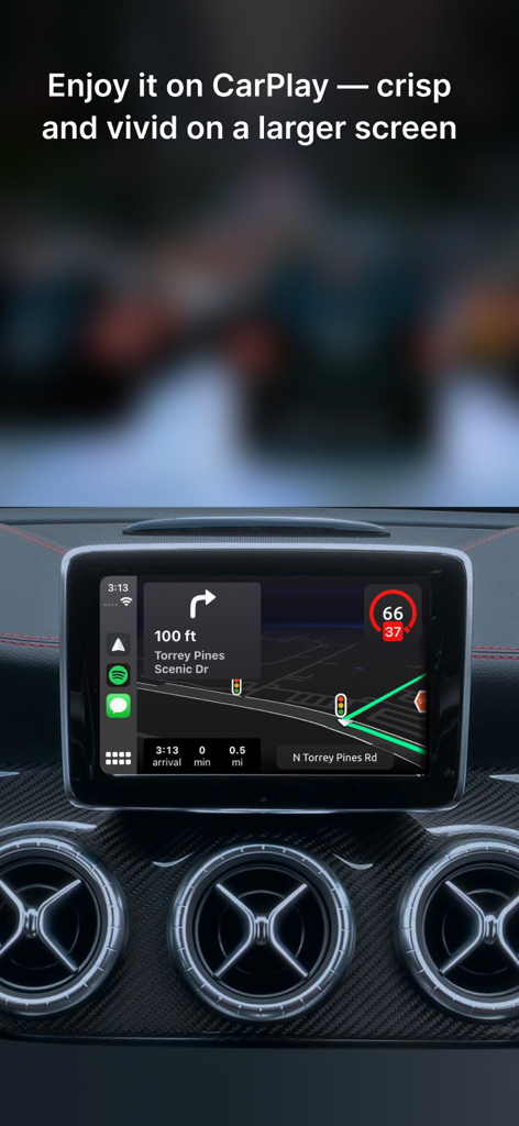 Hudway Go: Navigation with HUD - Hudway Go navigation interface displayed on a car dashboard via Apple CarPlay