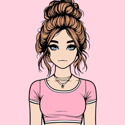 realistic girl with messy bun and croptop