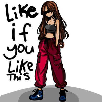 girl in baggy pants crop top and long hair