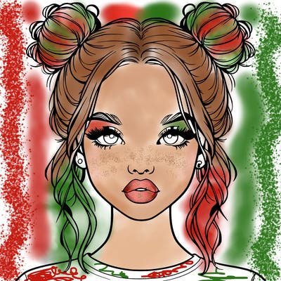 realistic girl with two buns in hair and lips