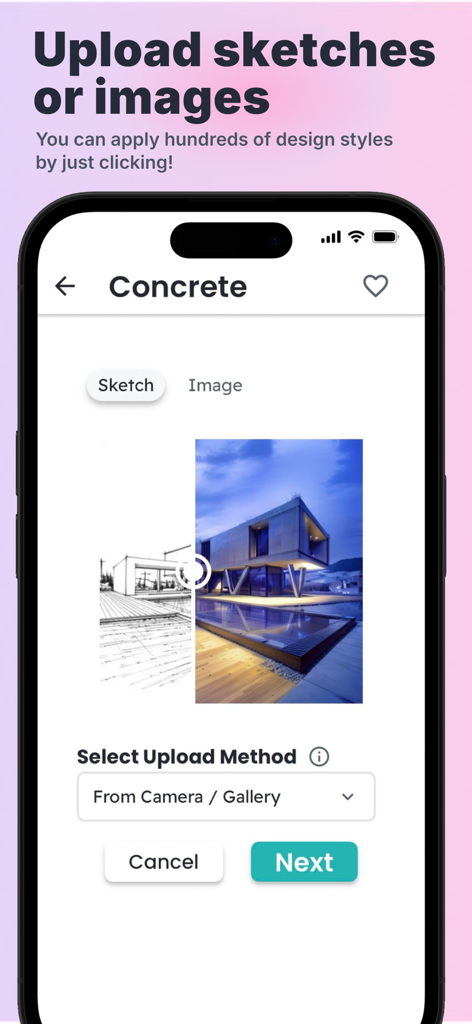 AI Path App-Oberfläche zum Hochladen von Skizzen und Bildern, um Designstile anzuwenden und KI-Kunst zu generieren.