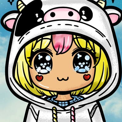 kawaii girl with cow hoodie