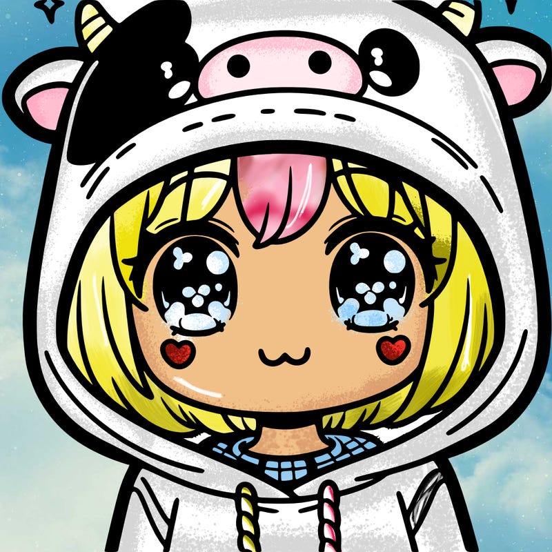 kawaii girl with cow hoodie