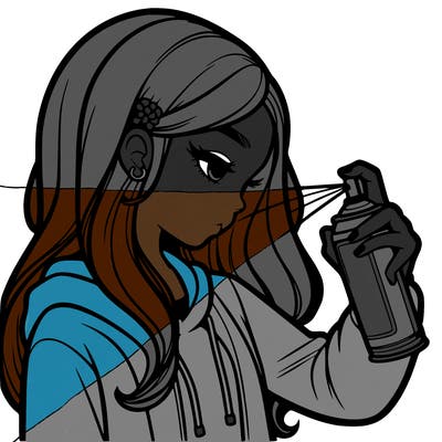 a realistic girl spray painting