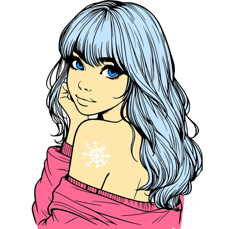 realistic girl with bangs looking over her shoulder