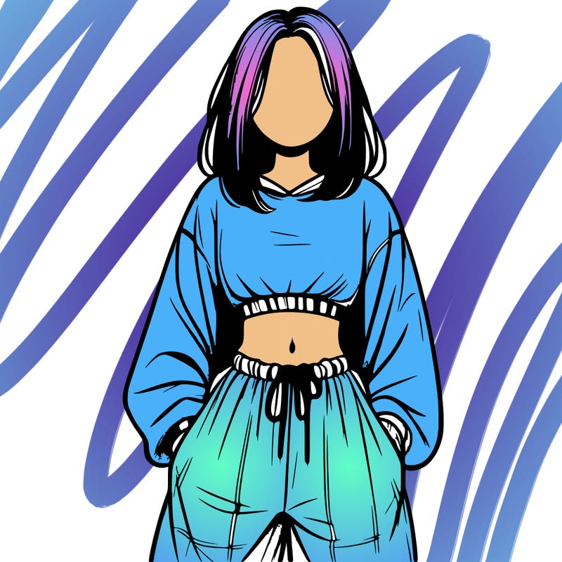 realistic girl faceless with baggy pants and a crop top