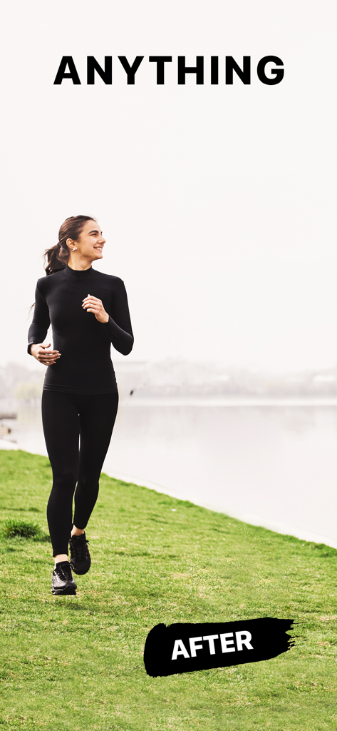 Object Remover by Touch Up - Eine Frau joggt in einem Park mit sauberem Hintergrund, nachdem ablenkende Objekte entfernt wurden.