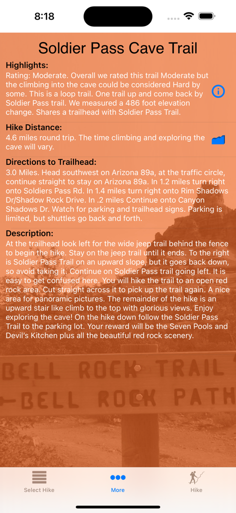 Detailed trail description and directions for Soldier Pass Cave in the Sedona Hiking app