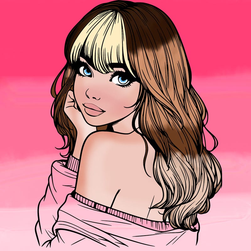 realistic girl with bangs looking over her shoulder