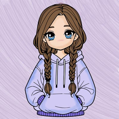 a realistic girl with a oversized hoodie and she has braids