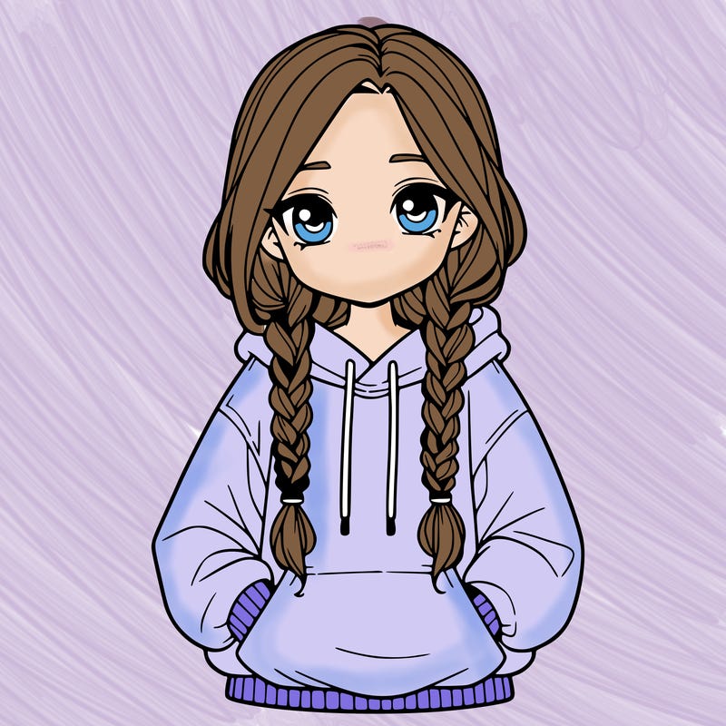 a realistic girl with a oversized hoodie and she has braids