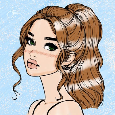 realistic girl with a ponytail on her hair and lips
