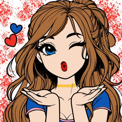 realistic girl winking and blowing a kiss while making heart hands