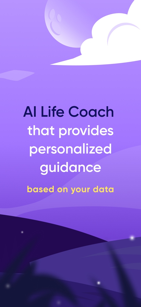 Introductory screen for Hapday AI Life Coach app highlighting personalized guidance based on user data.