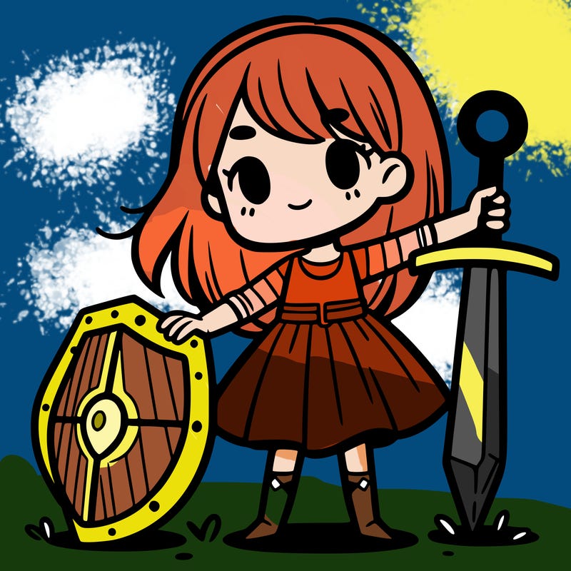 girl with a sword and shield