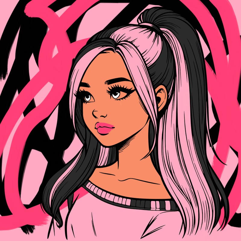 realistic girl with a high ponytail