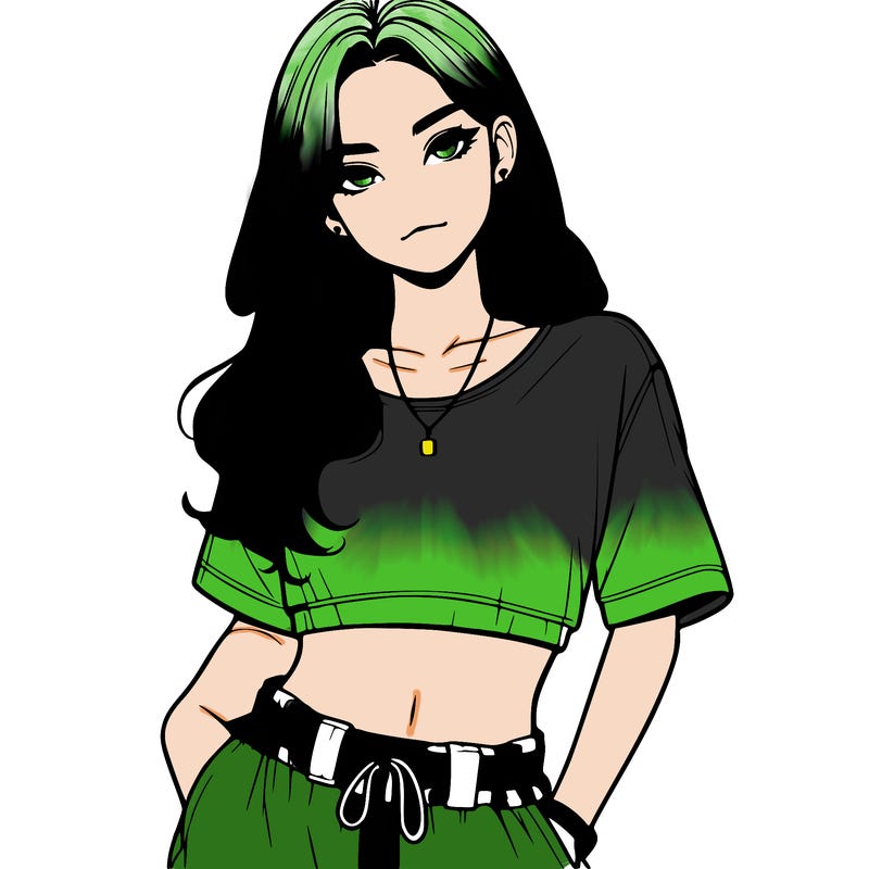 realistic girl witha crop top and baggy pants