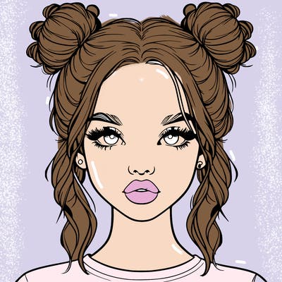 realistic girl with two buns in hair and lips