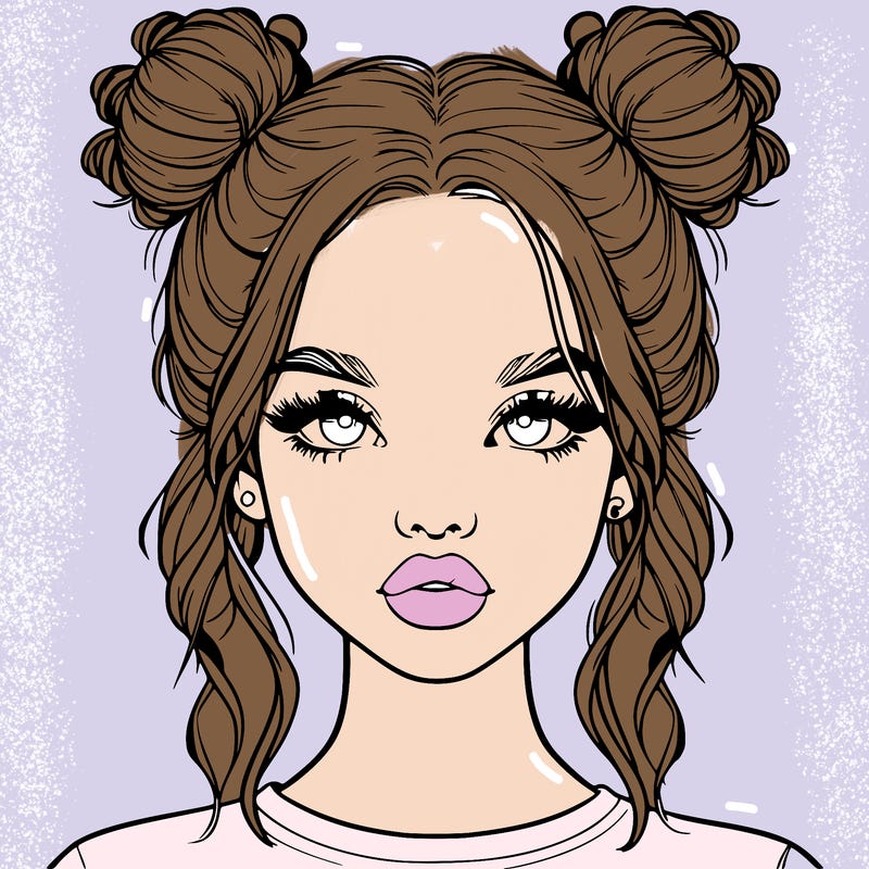realistic girl with two buns in hair and lips