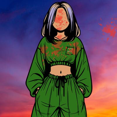 realistic girl faceless with baggy pants and a crop top